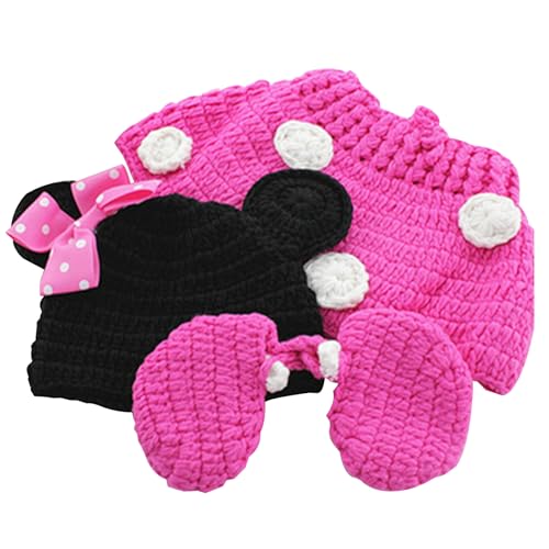 Jastore Photography Prop Baby Costume Cute Crochet Knitted Hat Cap Girl Boy Diaper Shoes Mouse - color: Pink