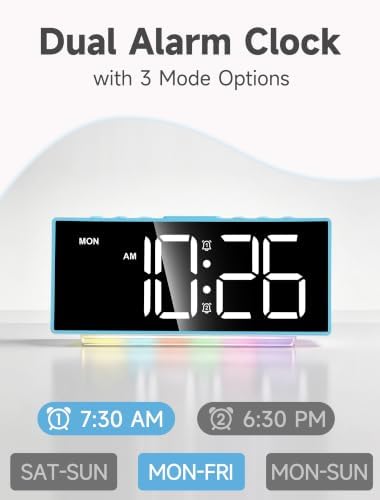 Cadmos Loud Alarm Clock for Heavy Sleepers Adults,Kids,Teens,Digital Desk Clock with USB Port,Large Numbers,7 Color Night Light,Modern Electronic Plug in Simple Clock for Bedroom(Blue+Dynamic)