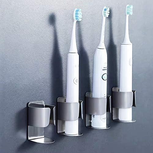Electric Toothbrush Holder Wall Mount, 304 Stainless Steel Self-Adhesive Bathroom Organizer for Electric Toothbrush, Toothpaste & Face Wash-Space Saving, Waterproof, Holds Up to 10lbs (Silver 2 Pack)