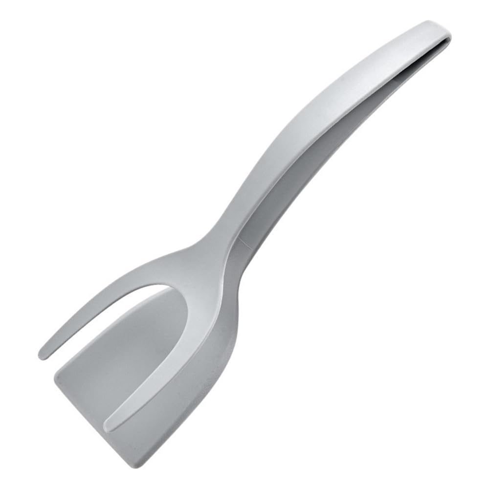 Generic 3 Colors (Grey,Black,Red) 2 in 1 Spatula and Tongs for Coking Turne,Egg Omelette Spatula Flipper,Fish tong, Pacake spatula, Combo Thin Head,Useful Kitchen Accessories (Grey), Medium, Gray