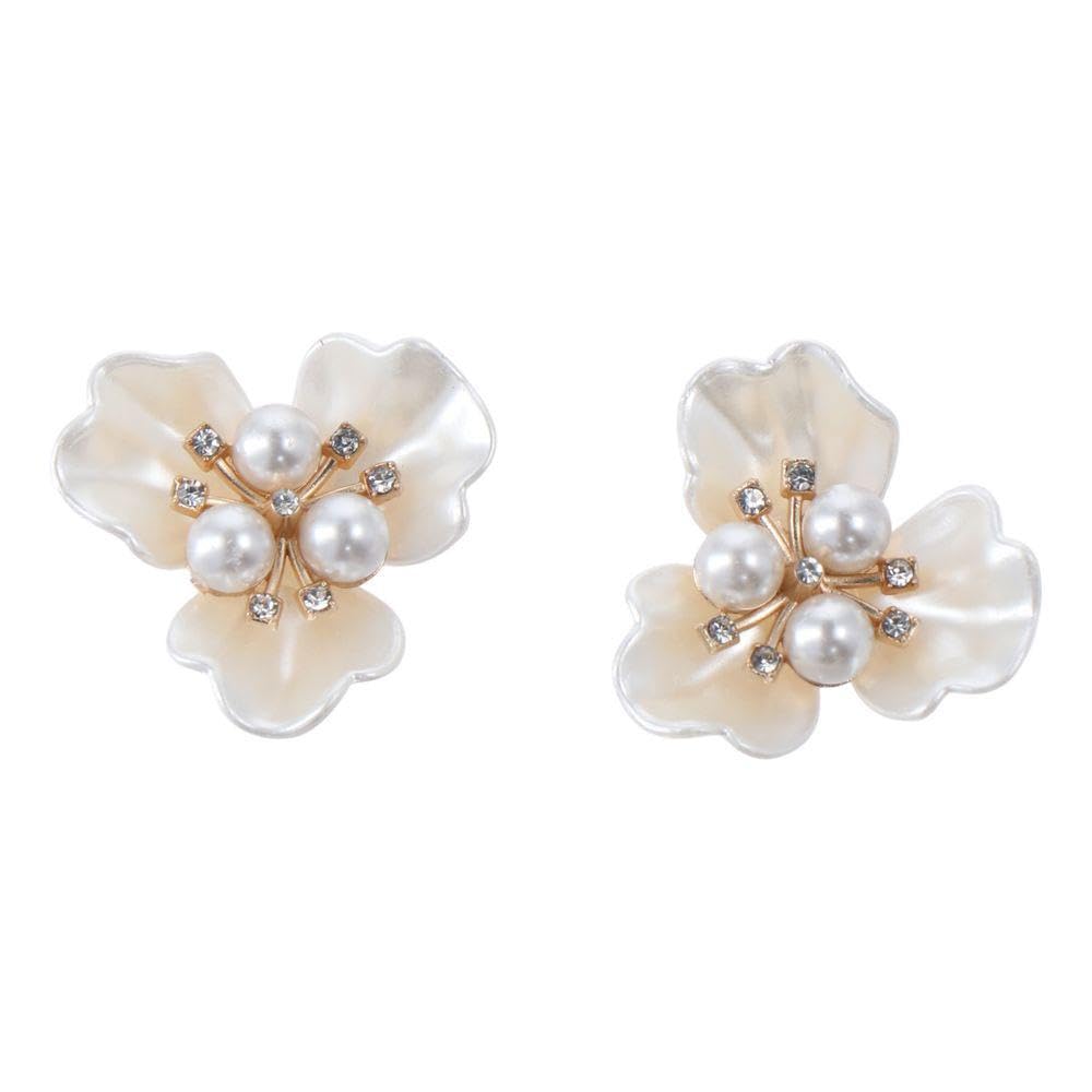 diyhub 30Pcs Rhinestone Pearl Embellishments Faux Pearl Flower Buttons Flatback Beads for Jewelry Making