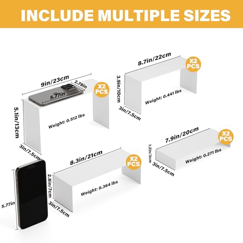 White Matte Metal Display Stand,8 Pcs 2 Set Display Risers, Metal Rectangular Display Shelf Holders for Showcase, Dessert, Perfume, Vendor Events, Cupcake Stands, Toys Display Shelves ( 8Pcs-White, 7”L~8”L~9”L ) - color: 8Pcs-White