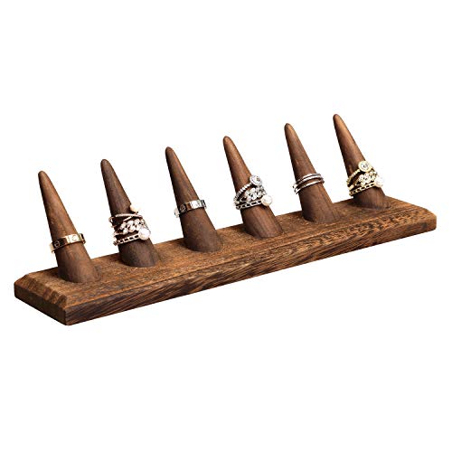 MOOCA 2 Pcs Set Finger Ring Stand Jewelry Display Holder Showcase Display Stands 11 x 2 1/4 x 2 3/4 in, Brown Color - color: Brown, 2 Pcs 6 Ring