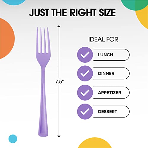 Party Solids Lavender Plastic Forks 200 Pieces Lavender Forks Disposable Utensils Heavy Duty Plastic Cutlery Set Disposable Cutlery Sets Flatware Sets Silverware Set Party Supplies & Party Tableware - color: Lavender