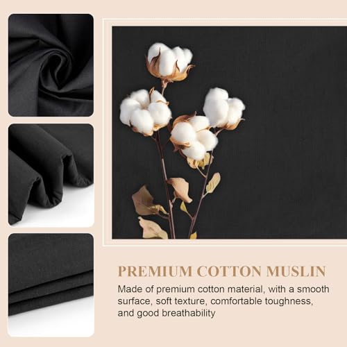 PEASUG 100% Cotton Muslin Fabric, 59 Inch X 2 Yards Muslin Fabric by The Yard, Medium Weight Draping Fabrics Suitable for Sewing Embroidery, Garments, Crafts Material-Black - color: Black, size: 2 Yards