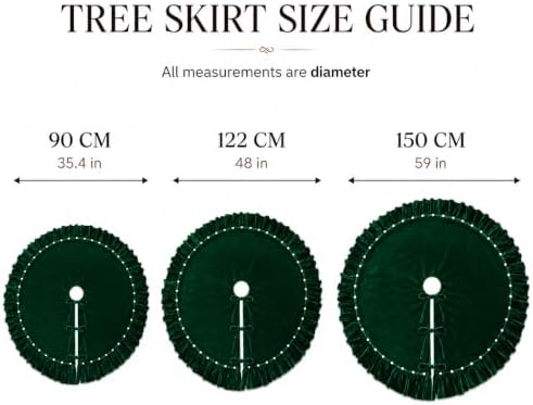 Christmas Tree Skirt,Velvet Tree Skirt with Ruffled Edge with Pearls, Classic Large Velvet Fur Plush Tree Skirt for Merry Christmas(DarkGreen,48Inch)