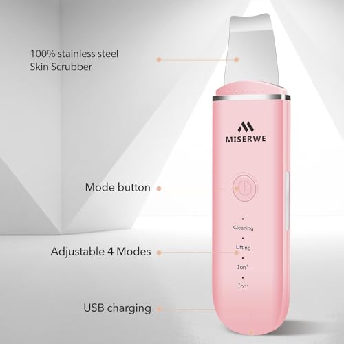 Skin Scrubber Face Skin Spatula Facial Scrubber Spatula Pore Cleaner with 4 Modes (Pink) - color: Pink