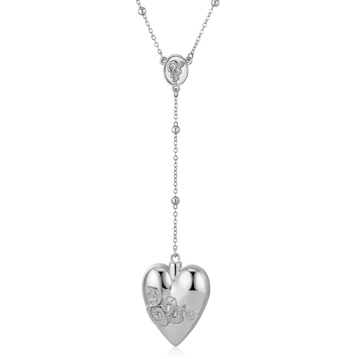 Heart Serpent Pendant Necklace Vintage Gothic Silver Necklace Rosary Style Adjustable Chain Jewelry Gift for Women