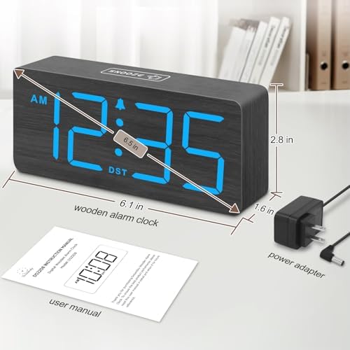 DreamSky Wooden Digital Alarm Clock for Bedroom with Large Numbers | Desk Clocks for Living Room, Dimmer, Loud Alarm for Heavy Sleepers with Volume Control, DST, Office Wood Decor (Plug-in)