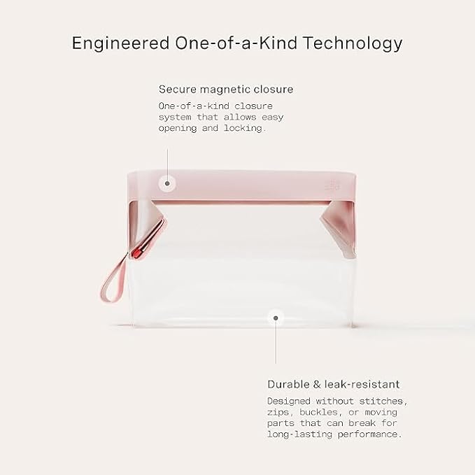 Cadence Parcel - Clear Kit with Magnetic Closure - Durable and Leak-Resistant Travel Toiletry Kit - Modular Design - Hygiene Bag for Travel Essentials - 4 Qt - Rose