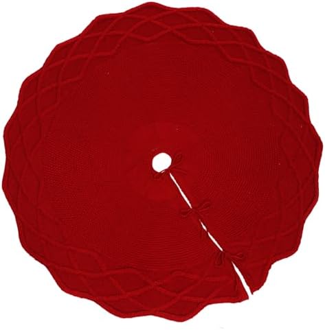 WBHome Christmas Tree Skirt, 48 inch Cable Knit Knitted Thick Rustic Holiday Decoration, Christmas Red
