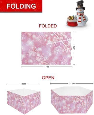 Christmas Snowflake Christmas Tree Collar Tree Box Stand Cover,Artificial/Pencil/Silm/Skinny Tree Ring 4 Packs Collapsible Tree Skirt for Christmas Xmas Tree,Gradient Marble Blush Pink 17"x10"