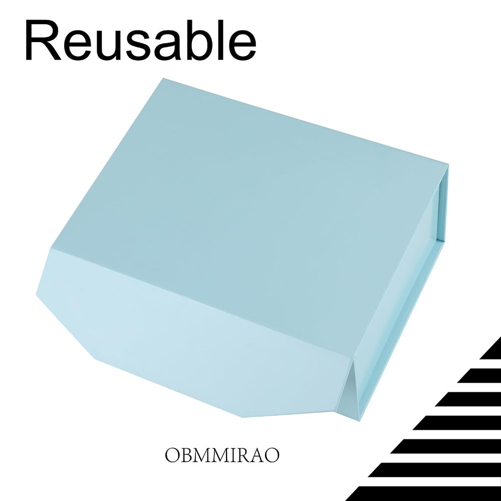 OBMMIRAO Upgrade 3PCS Blue Gift Box 9.5x7x4 Inches, Sturdy With Lid for Packaging, Foldable Magnetic Closure Storage, Bridesmaid Proposal, Rectangle Collapsible