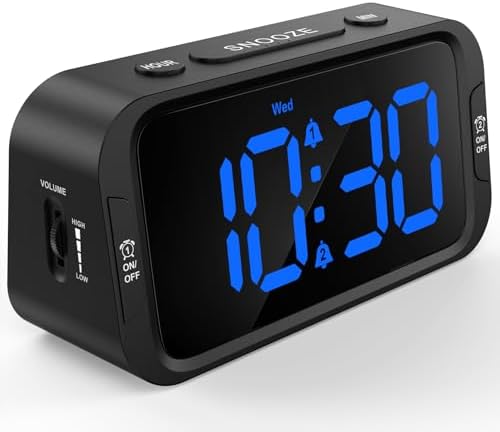 Odokee Digital Dual Alarm Clock for Bedroom with 0-100% Dimmable Display | Easy to Set Alarm Clock with Weekday/Weekend Mode - Loud Alarm for Heavy Sleepers with 5 Sounds Adjustable Volume - Blue