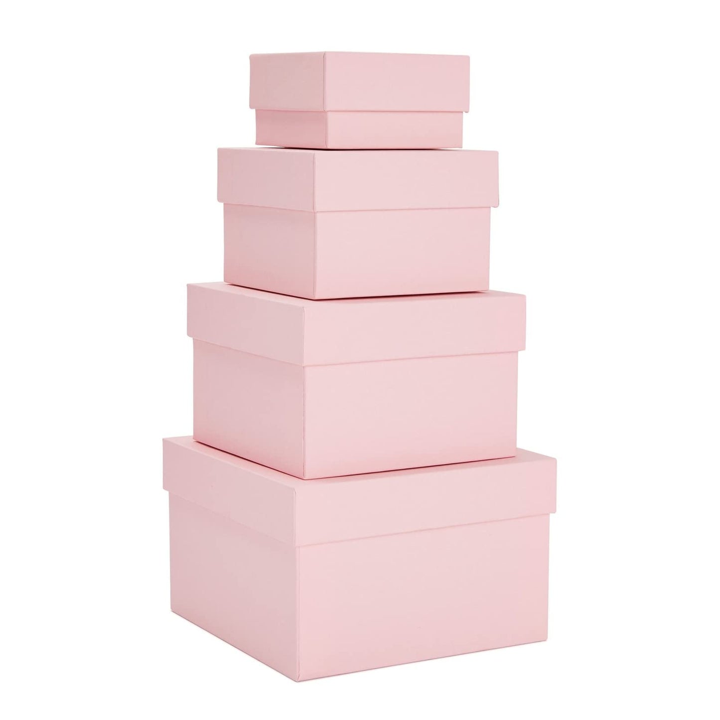Stockroom Plus Gift Box Set - 4 Piece Assortment, Pink - Nesting & Stackable Pink Square Boxes with Lids for Weddings, Birthdays & Favors