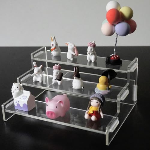 PRETYZOOM Acrylic Figure Display Stand 3-Tier Riser Organizer 9.05X5.90X3.74 Inch Multi-Layer Shelf for Collectibles Figurines Dolls and Perfume Storage
