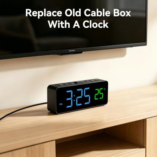 Netzu 2-in-1 Digital Alarm Clocks for Living Room Bedroom | Small Clock with Temperature & Time Display, 4 Levels & off Birghtness, 3 Volumes, Plug-in Use, Compact, Snooze