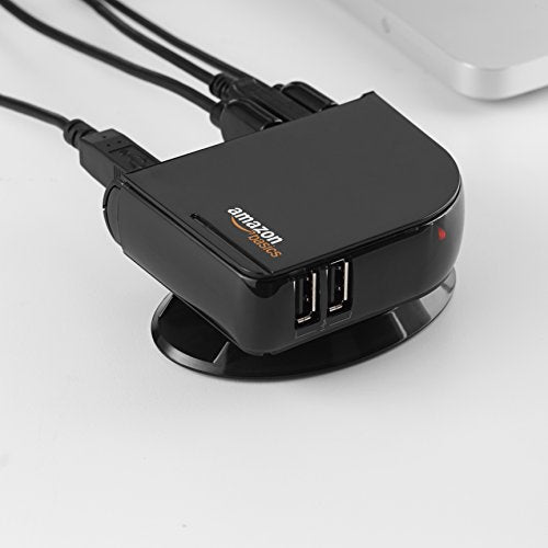 Amazon Basics 7 Port USB 2.0 Hub Tower with 5V/4A Power Adapter, Plug and Play, Charging Ports, Black