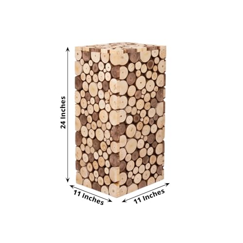 Efavormart 24 inch Natural Wooden Slices Pillar Pedestal Stand, Rustic Wood Riser Rectangular Plant Stand for Wedding Aisle and Farmhouse Home Decor - size: 24"