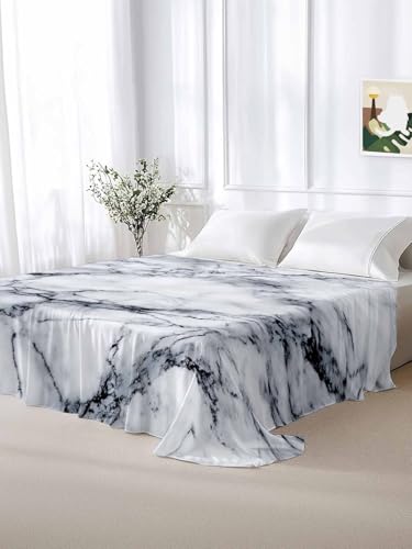 Cal King Size Flat Sheet Only, Abstract Marble Stone Texture Bed Top Sheet Soft Microfiber Breathable Bedding Flat Sheets, Natural Crack Gray Rock Top Sheets Hotel Luxury - size: California King