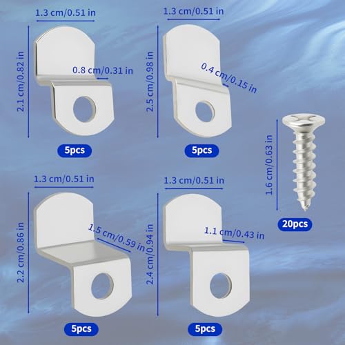 Offset Canvas-Clips for Picture Framing - 40 pcs Heavy Duty Photo Frame & Painting Clamps with 20 Screws, Silver Photo Frame Clips Offset Mirror Clamps Clips(5 Pcs Each of 1/8", 1/4", 3/8", 1/2" )