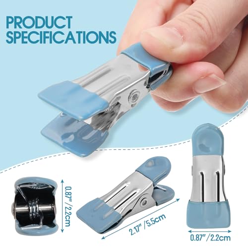 Clothes Pins Heavy Duty 30 Pack - 2.17 Inch Metal Chip Clips, Clothespins for Photo Drying Clothesline Laundry Sock, Bag Clips for Food Kitchen Stainless Steel with Rubber, Blue - color: Light Blue