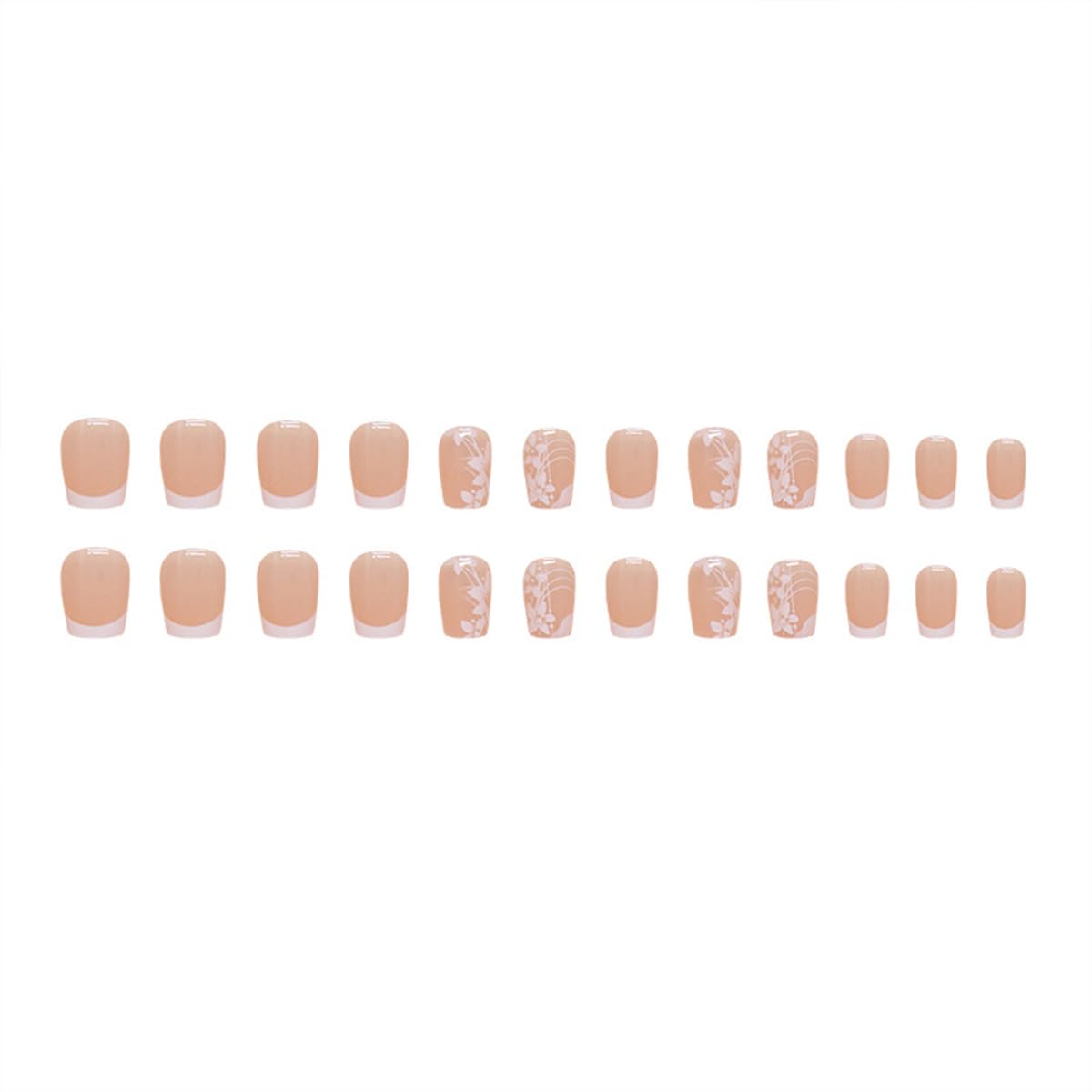 24Pcs Nail Press ons, Short Square Press on Nails French Tip Fake Nails with White Flowers Summer Cute Sweet Design, Artificial False Nails Press On Stick On Nails for Women