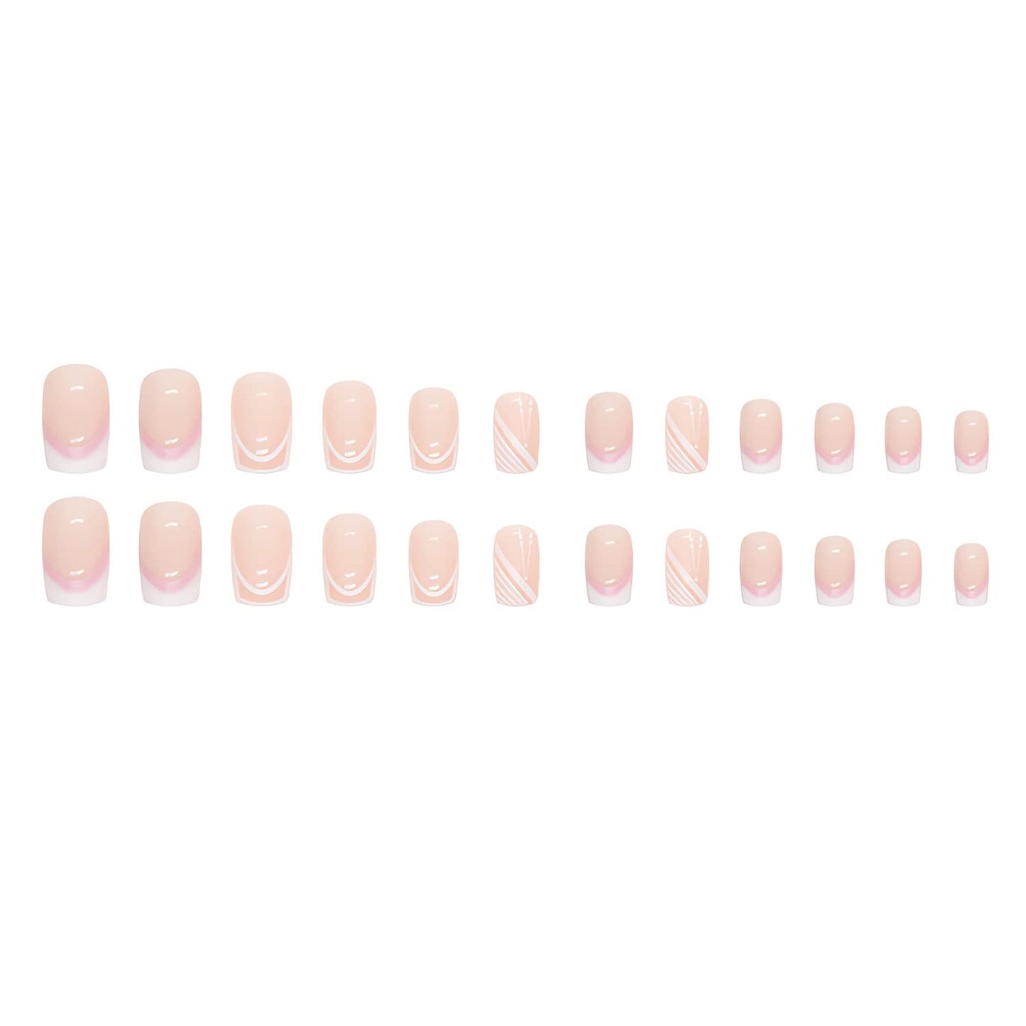 French Tip Press on Nails Medium Square Fake Nails Sweet White Nail Tips Designs Full Cover Square Shape False Nails Nude Acrylic Glue on Nails Medium Length for Women Girls, 24PCS