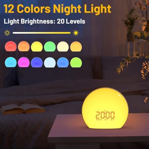 Magicteam Sunrise Alarm Clock Wake Up Clock Natural Sunset Simulation 21 Soothing Sounds Dual Alarm 6 Times Snooze 28 Ringtones Dimmable 12 Colors Night Light 10 Timer Options Adjustable Volume