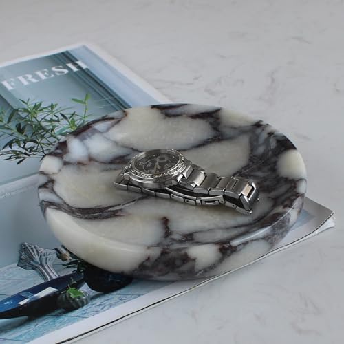 Nawgnail Natural Travertine Marble Jewelry Dish 5.5", Trinket Dish for Ring Earring, Gift for Woman Daugther(Calacatta Viola) - color: Calacatta Viola