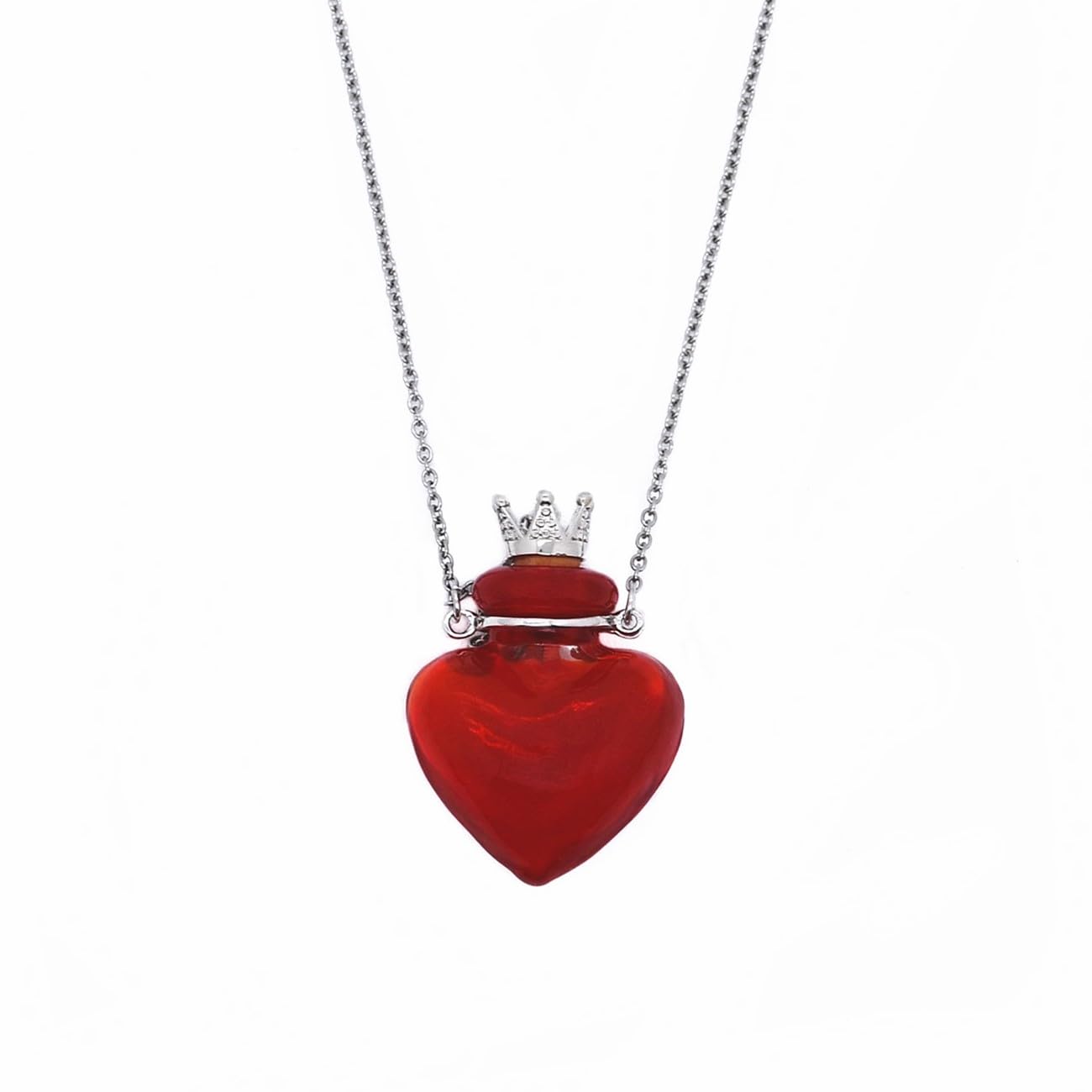 Glaze Glass Heart-Shaped Refillable Essential Oil Necklace Pendant - Aromatherapy Perfume Diffuser Pendant with Stainless Steel Chain (Red)