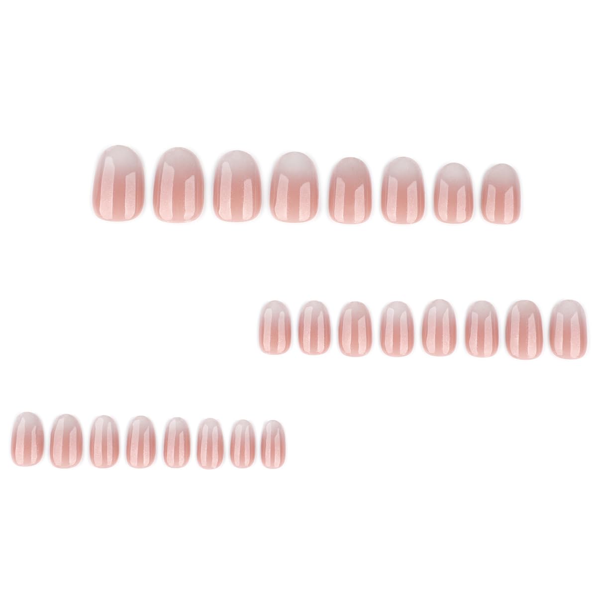French Ombre Press on Nails Short Oval Fake Nails Neutral Nails Press ons with Design Reusable Artificial Nail Full Cover Stick on Nails for Women Manicure 24Pcs