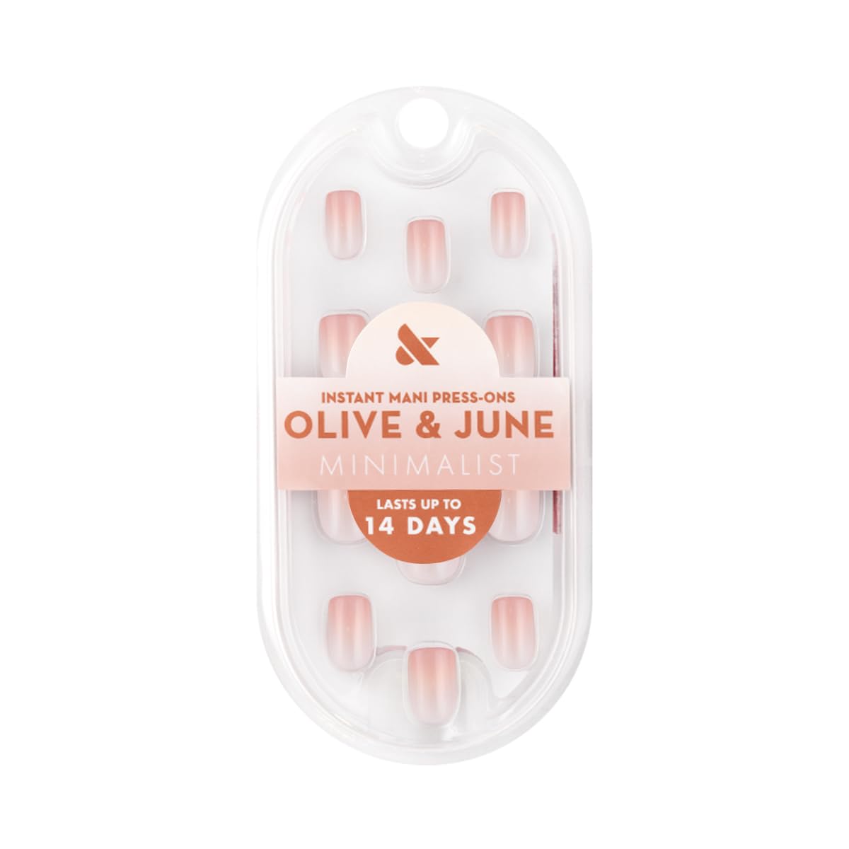 Olive & June Minimalist Instant Mani Press On Nails (Glue) | 42 Fake Nails, 21 Sizes | Non-Toxic, Long-Lasting Barely-There Look | Salon-Quality at Home | Extra Short, Squoval | HZ Syrup Gradient