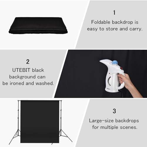 UTEBIT Black Backdrop 10x10FT, Black Photo Backdrops for Photoshoot, Chromakey Polyester Fabric Pure Black Photo Backdrop Curtain for Portrait Photoshoot Party Photography Video (Backdrop Only) - size: 10x10ft