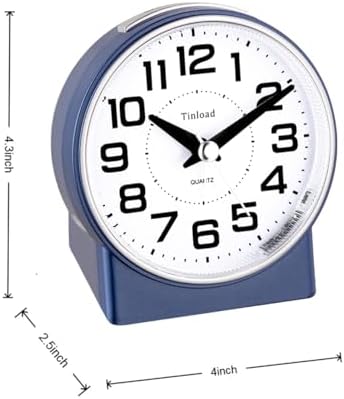 Tinload 4.3" No Ticking Analog Alarm Clock,Silent Readable for Seniors,Easy to Set,Gradual Rise Alarm,Big Numbers,On/Off Switch on Side,Gentle Wake,Snooze,Lighted on Demand,Battery Operated,Blue