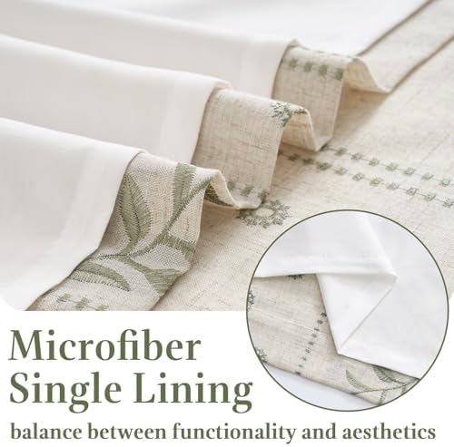 jinchan Winslow Lined Linen Curtains for Bedroom 84 Inches Linen Blended Embroidered Bordered Floral Curtains for Living Room Farmhouse Decor Window Treatments Sage on Beige Drapes 2 Panels
