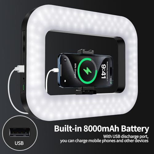 yAyusi Cell Phone Light for Video Recording, Handheld Phone Stabilizer with Light, 8000mAh LED Selfie Phones Ring Light with Phones Holder, Smartphone Video Rig for Camera, Action Camera, Vlog, TikTok - size: Universal