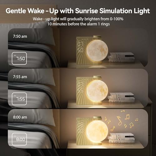 RETEYUNG Rotating Moonlight Sunrise Alarm Clock Sound Machine