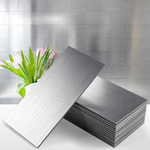 Vamos Tile 100-Piece Peel and Stick Backsplash Seamless Tile,3''x6'' Brushed Stainless Steel Metal Subway Tile,Stick on Backsplash for Kitchen/Bathroom/Laundry Room - color: Brushed Stainless