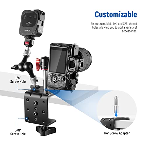 NEEWER Heavy Duty C Clamp with Mounting Column for Light Stand, Adjustable Metal Desk Clamp with 1/4" 3/8" Screws for Ring Light LED Video Light Camera, Max Load 44lb/20kg, ST-CCD1