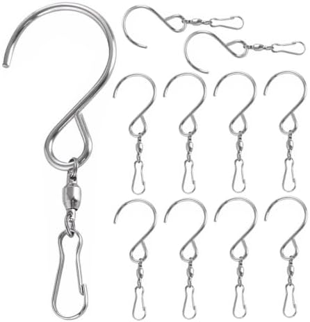 12pcs Stainless Steel Swivel S Hooks Rotation for Indoor Outdoor Garden Hanging Hooks Weather-Resistant Bird Feeder Hanger Clips for Wind Chimes Plant Baskets Spinner Ornaments