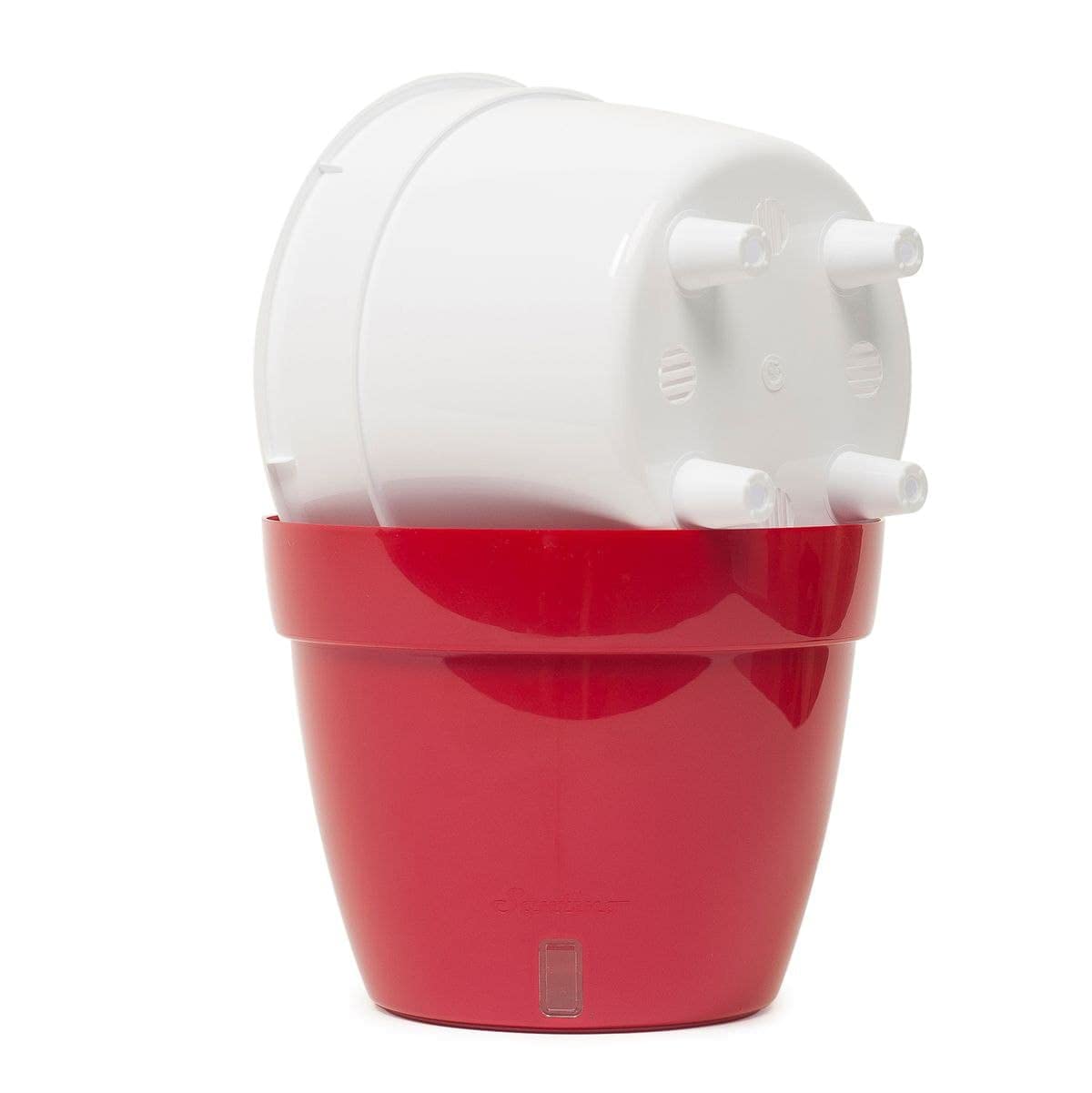 DECOPOTS - 3 Pack - Self Watering Planter - Modern Flower Pot with Water Level Indicator - 7.1" Tall - for All House Plants, Flowers, Herbs (Diameter 9.2", Red - Pearl/White)