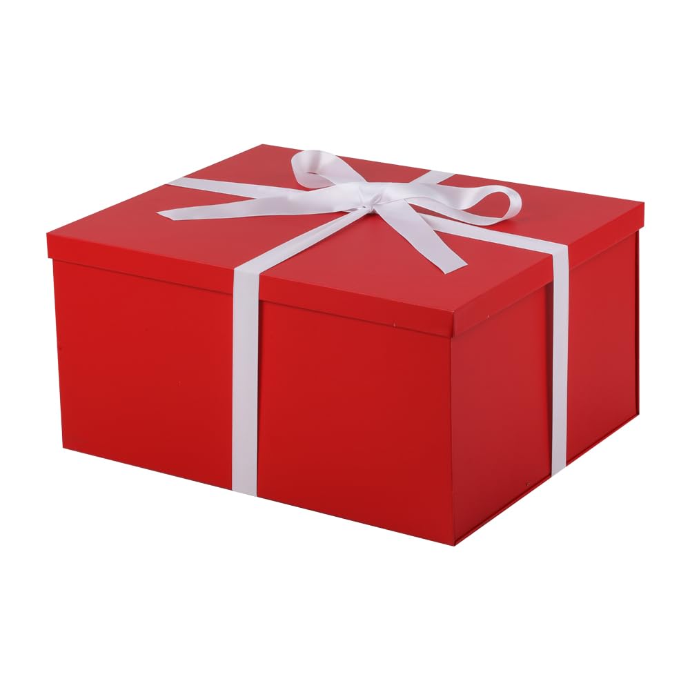 UoeRing 1Pcs Red Extra Large gift box with lids 16.5×13×8 Inches gift boxes for presents,Birthday Box (include Ribbon, Paper Shred Filler Gift Card & Envelopes)