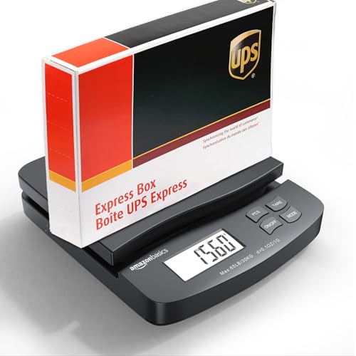 Amazon Basics Digital Postal Shipping Scale with Tare Function, AC Adapter, 65 lb Capacity, 0.1 oz Readability, LCD Display, Black
