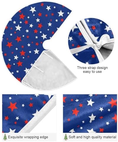 USA Patriotic Stars Memorial Christmas Tree Skirt Red Blue White Independence Day 36 Inches Xmas Tree Skirt Floor Door Mat Decorations for Holiday Party Indoor Outdoor Home Office Ornaments