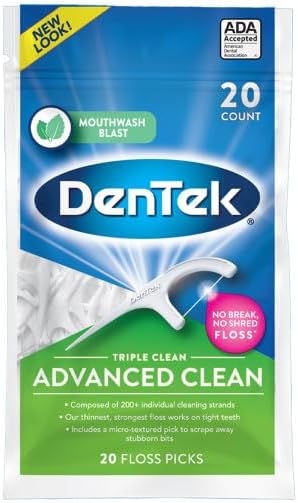 DenTek Triple Clean Advanced Clean Floss Picks, No Break & No Shred Floss, 20 Count (Pack of 4)