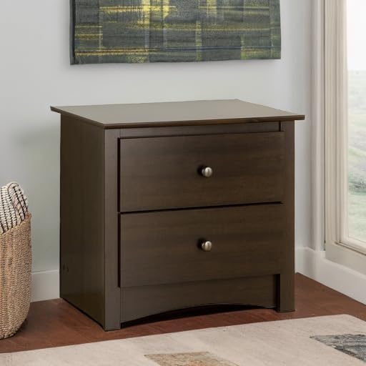 Prepac Sonoma Traditional Nightstand Side Table with 2 Drawers, Functional 2-Drawer Bedside Table 16" D x 23.25" W x 21.75" H, Espresso, EDC-2422