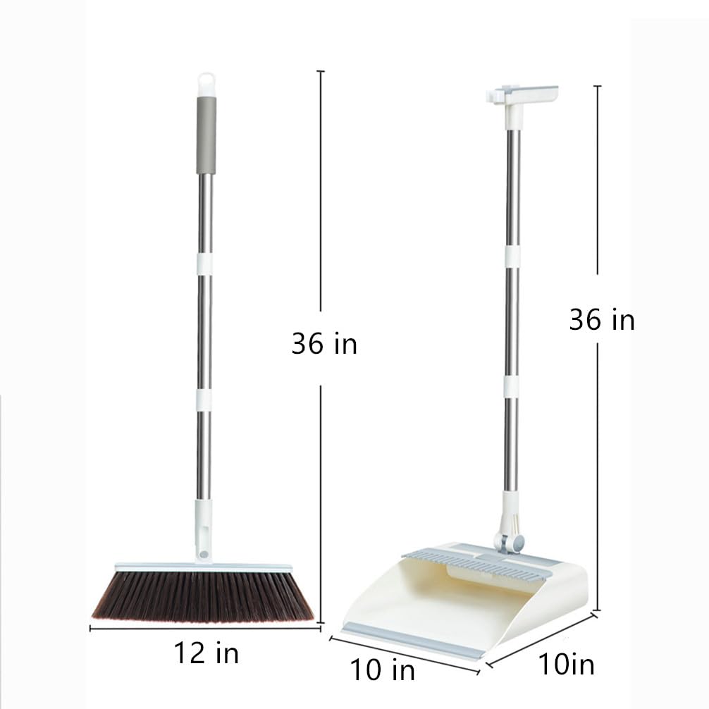 5-in-1 Foldable Cleaning Kit Broom & Dustpan Set with Interchangeable Lint Roller & Wire Brush, Window Squeegee, Ergonomic Handle, Daily Home Cleaning for Small Flats, Salons & Offices