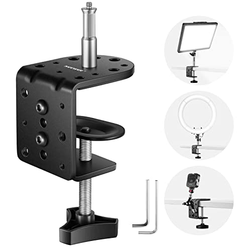 NEEWER Heavy Duty C Clamp with Mounting Column for Light Stand, Adjustable Metal Desk Clamp with 1/4" 3/8" Screws for Ring Light LED Video Light Camera, Max Load 44lb/20kg, ST-CCD1