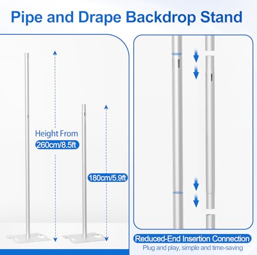 EMART 8.5 * 10ft Pipe and Drape Backdrop Stand KIt, Adjustable Heavy Duty Photo Background Stand Back Drop for Birthday Party Wedding Christmas Decorations